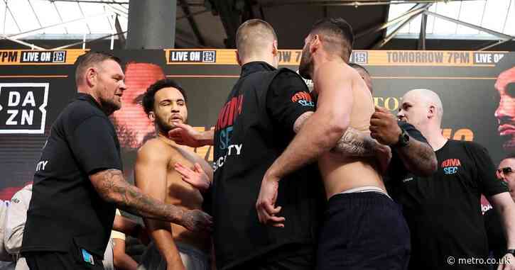 Moses Itauma slapped by Filip Hrgovic after pushing opponent off stage at chaotic weigh-in