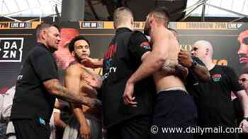 Moses Itauma and Filip Hrgovic weigh-in descends into chaos as British star PUSHES rival off stage - before being SLAPPED