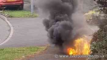 Moment manhole cover goes up in flames on Whiston road