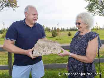 A woman's headstone mysteriously wound up in an Edmonton man's backyard. It's now been reunited with her family