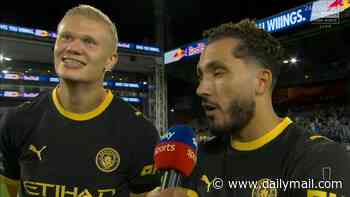 Sky Sports forced to apologise for Rayan Cherki's x-rated interview after he called his performance 's***' - despite scoring TWICE - as Erling Haaland smirks alongside him following Man City's win at Palace
