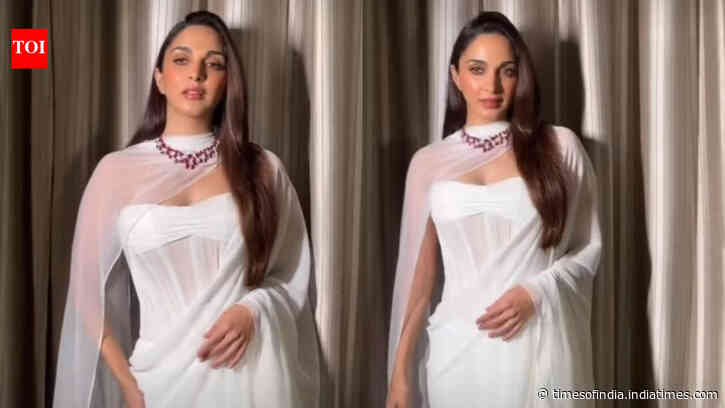 Kiara Advani looks stunning in a white chiffon saree and breathtaking 78-carat ruby necklace