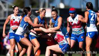 ‘Giving it to each other’: Jumper clash turns Roos-Dogs clash into a mess