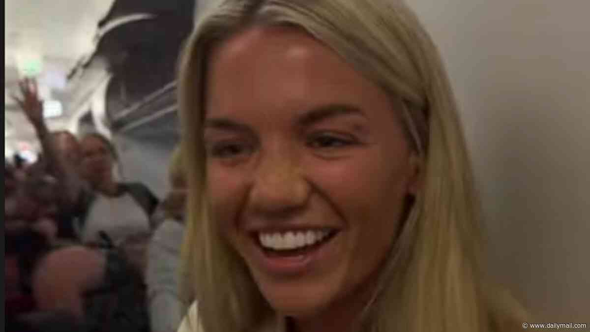 Molly Smith officially announces her newlywed status to the whole plane after losing a bet to her Love Island pals as she and Tom Clare return from 10-day boozy wedding in Mallorca