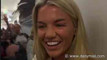 Molly Smith officially announces her newlywed status to the whole plane after losing a bet to her Love Island pals as she and Tom Clare return from 10-day boozy wedding in Mallorca