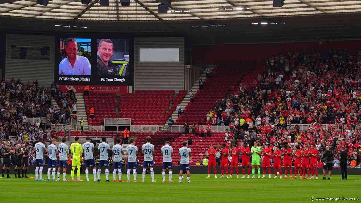 Football supporters pay respects to two police officers who tragically died in A66 crash