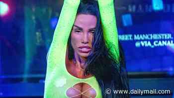 Katie Price lets loose onstage as she performs her hit I Got U in very racy cut-out neon leotard at Manchester Pride
