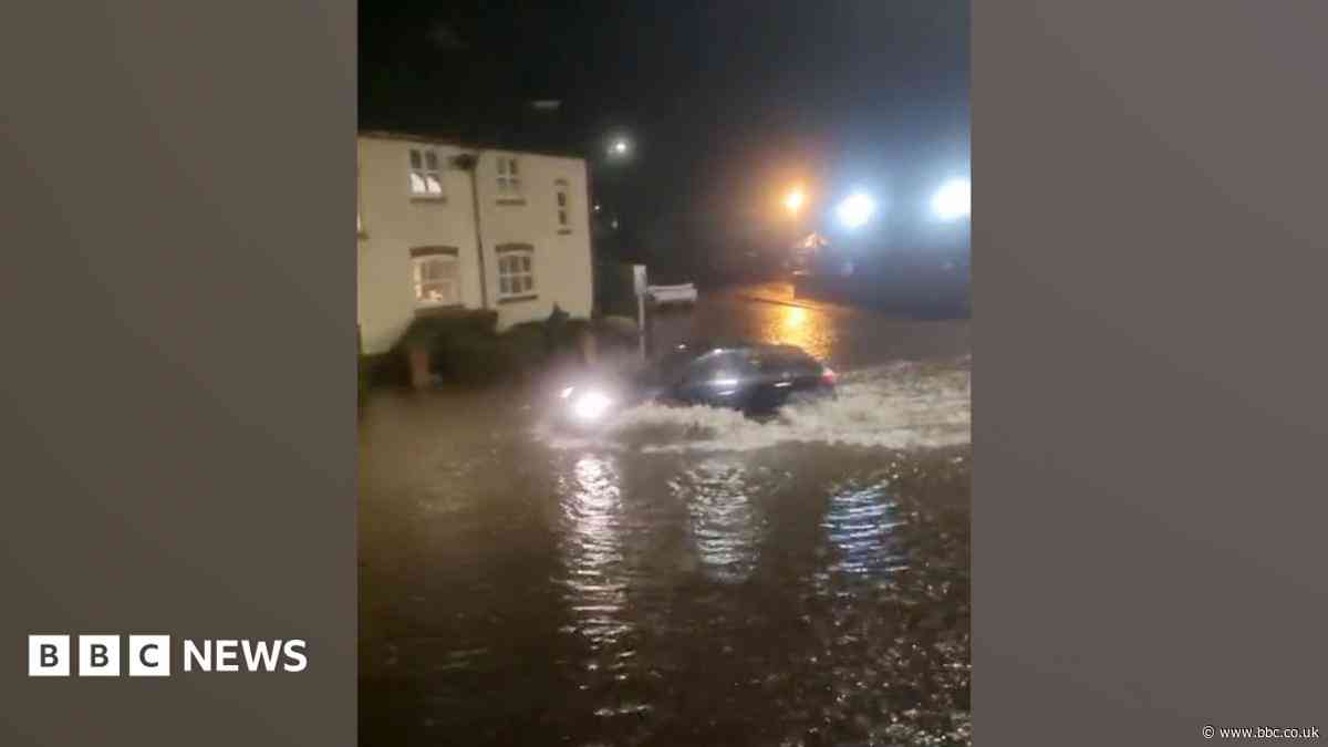 Village roads flooded after 'torrential' downpours
