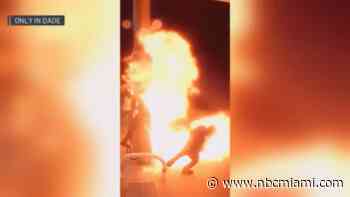 Video captures hooded suspect ignite explosion at Miami-Dade gas station