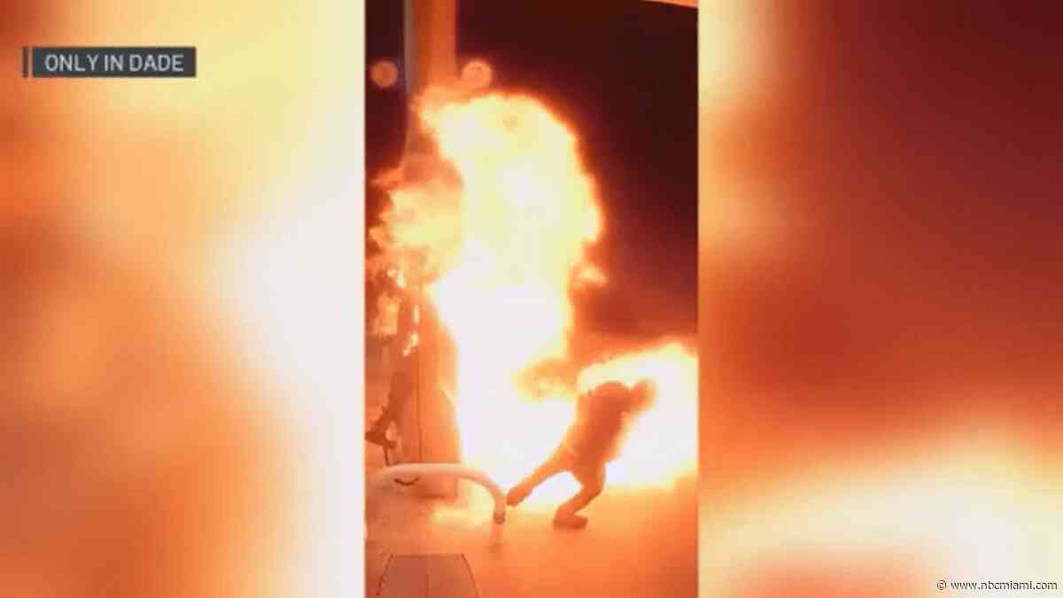 Video captures hooded suspect ignite explosion at Miami-Dade gas station