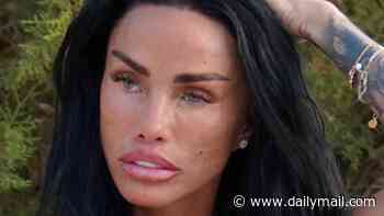 Katie Price shows off her 'owned by Lee' tattoo and the full extent of her surgically-enhanced body during pool day in Ibiza - as husband remains in jail