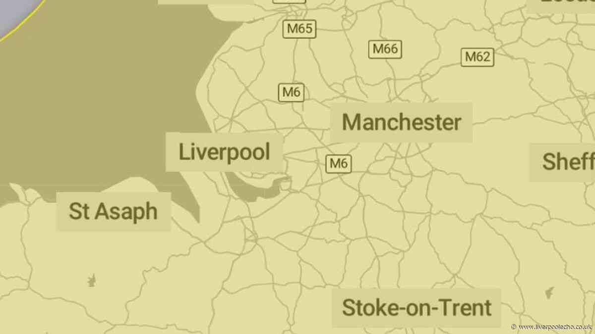 Met Office map shows Liverpool covered by 13-hour weather warning