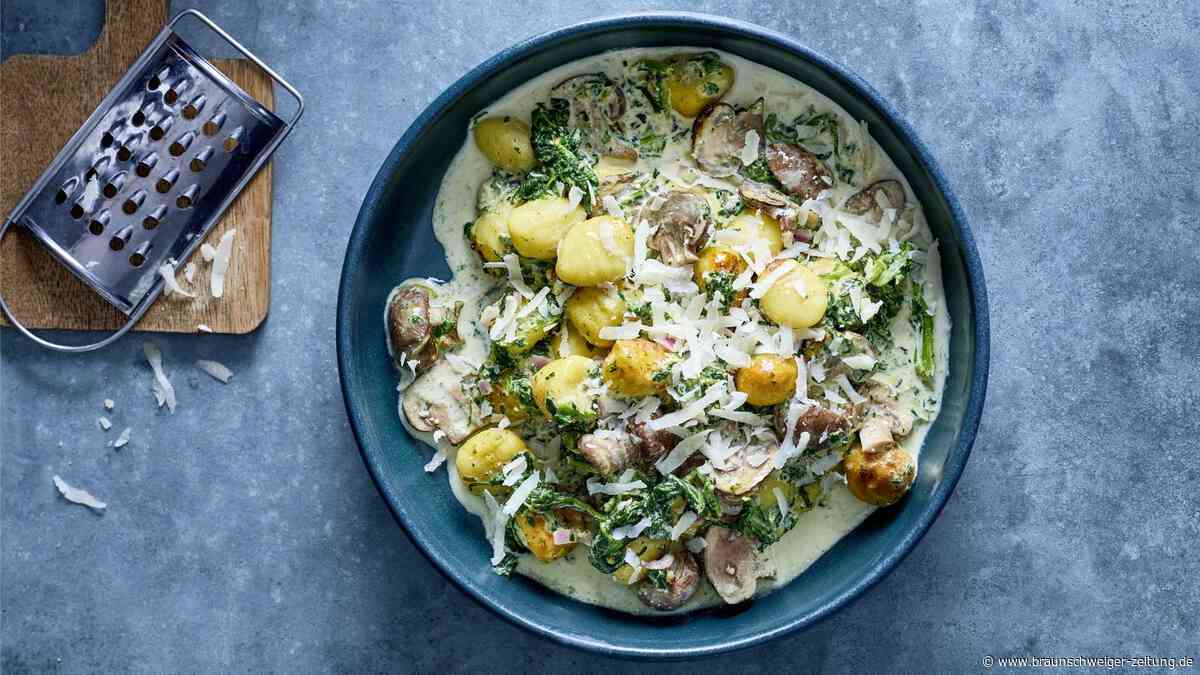 Airfryer-Dinner for 2: Gnocchi im Spinat-Pilz-Sößchen