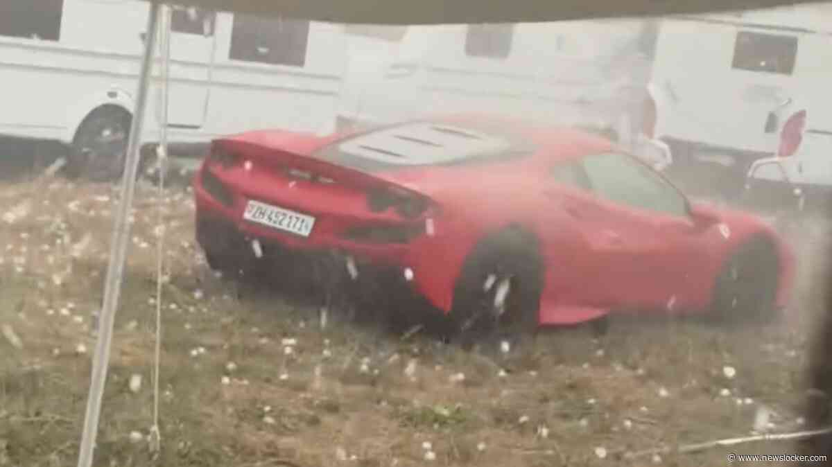 Ferrari van 300.000 euro op woonwagenkamp is de klos als plots noodweer losbarst: hagelstenen groter dan golfballen