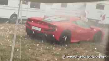 Ferrari van 300.000 euro op woonwagenkamp is de klos als plots noodweer losbarst: hagelstenen groter dan golfballen