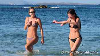 Lila Moss looks just like model mum Kate as she sports a tiny bikini on the beach in Formentera with Charlotte Tilbury's nepo niece