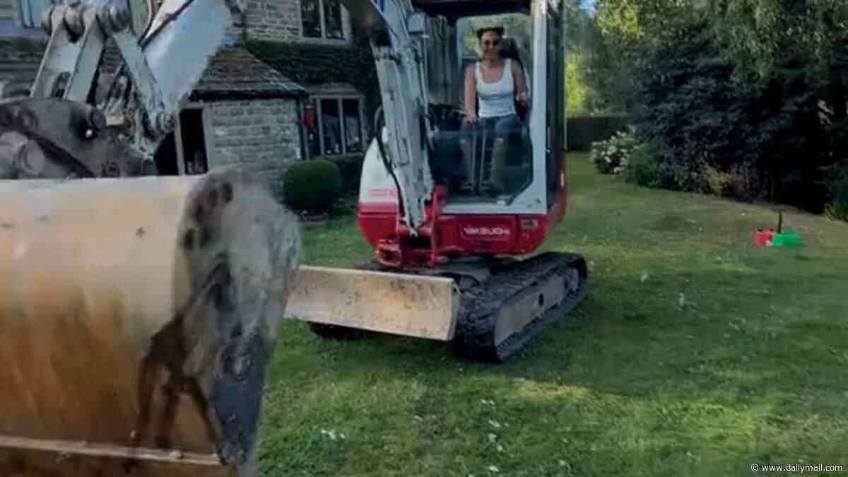 Mel B operates a mechanical digger as renovation work continues on her £2.2 million dream country bolthole in the Yorkshire Dales