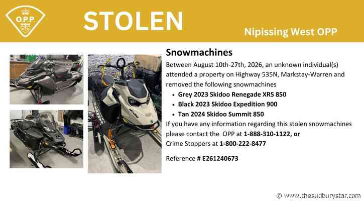 Three snowmachines lifted from Markstay-Warren property