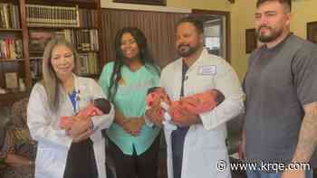 Family welcomes set of 'mixed' triplets on dad's birthday 