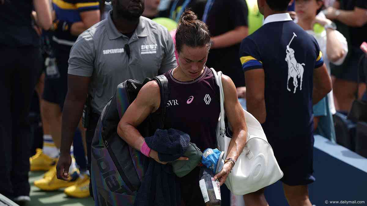 Wild US Open clip goes viral as female player is spotted obliterating her racket in furious outburst... while her opponent celebrates just meters away