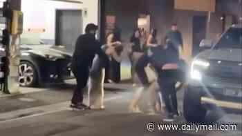 Wild moment late-night brawl erupts as up to a dozen men and women exchange blows in Melbourne's CBD