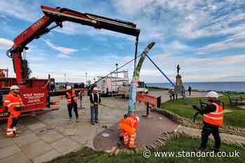 Whitby’s whale bone arch removed ahead of bronze replica replacement