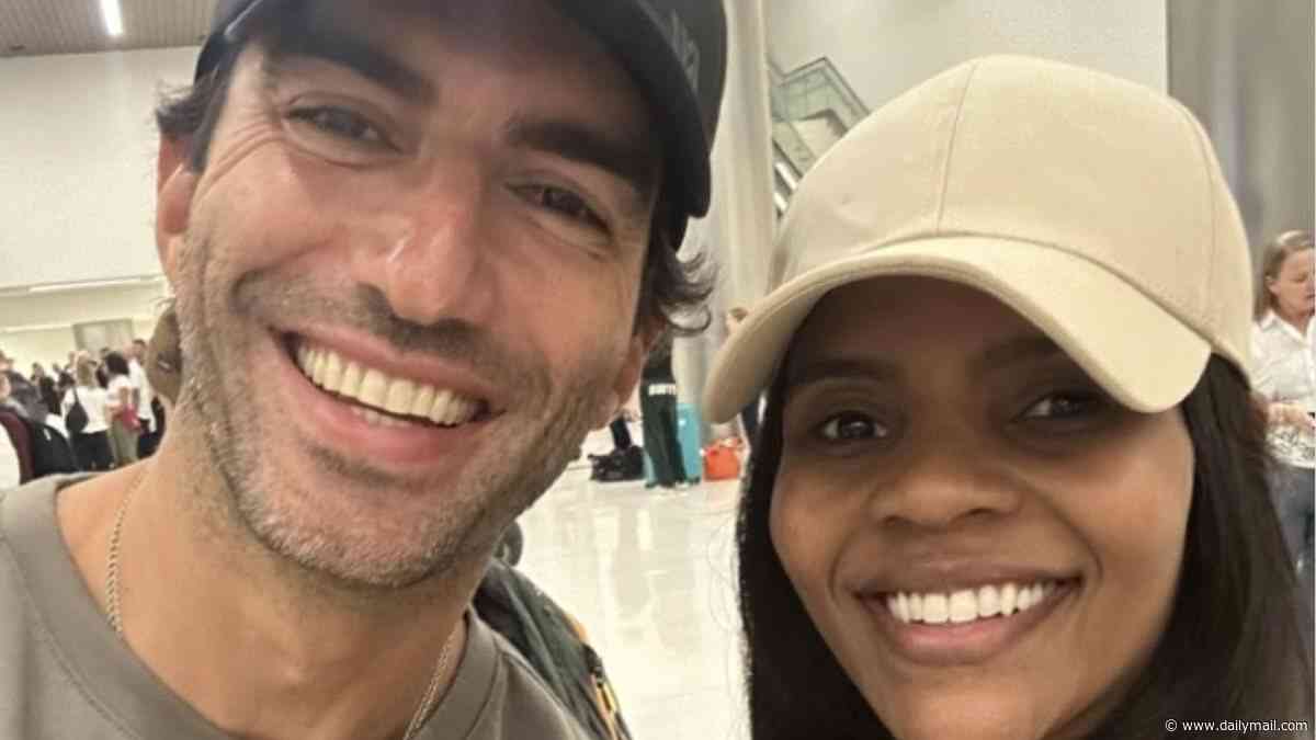 Candace Owens cuddles up to Justin Baldoni after meeting in an airport... and trolls Blake Lively by sharing selfie set to Taylor Swift anthem