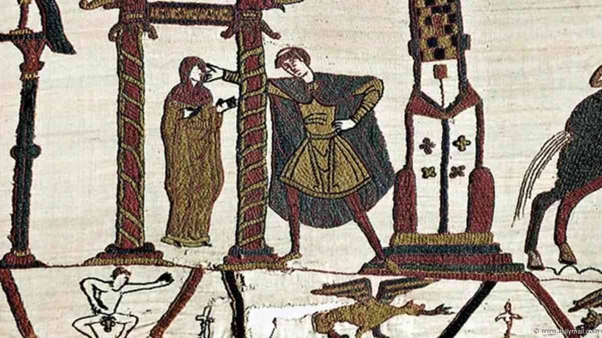 The sex scandal hidden in the Bayeux Tapestry: Scene depicting a naked man and a mysterious woman might have been a subtle nod to an affair, expert claims
