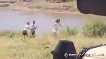 Moment safari vehicle packed with Swiss tourists plunges into crocodile-infested river in Tanzania as shocked tourists watch on
