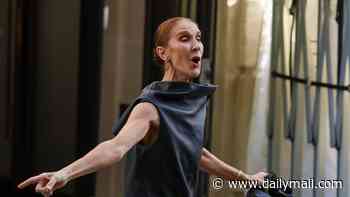 Celine Dion sings and dances for fans outside her hotel in glam black dress ahead of her stage comeback after three year absence from the spotlight