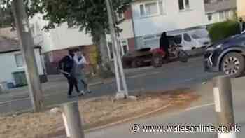 Terrifying incident as masked biker brandishes weapon on Cardiff street