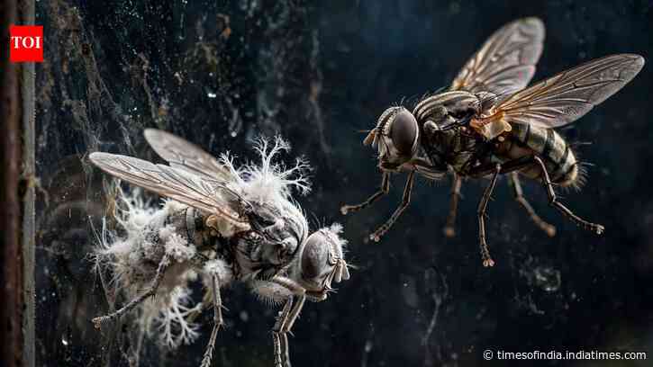 Zombie fungus uses dead female flies to infect healthy flies using spores