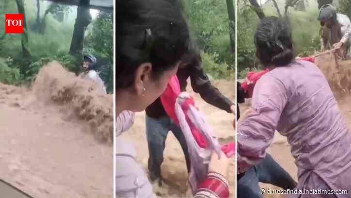 Newlywed uses her dupatta and helps pull biker from flash-flood in Himachal; video goes viral