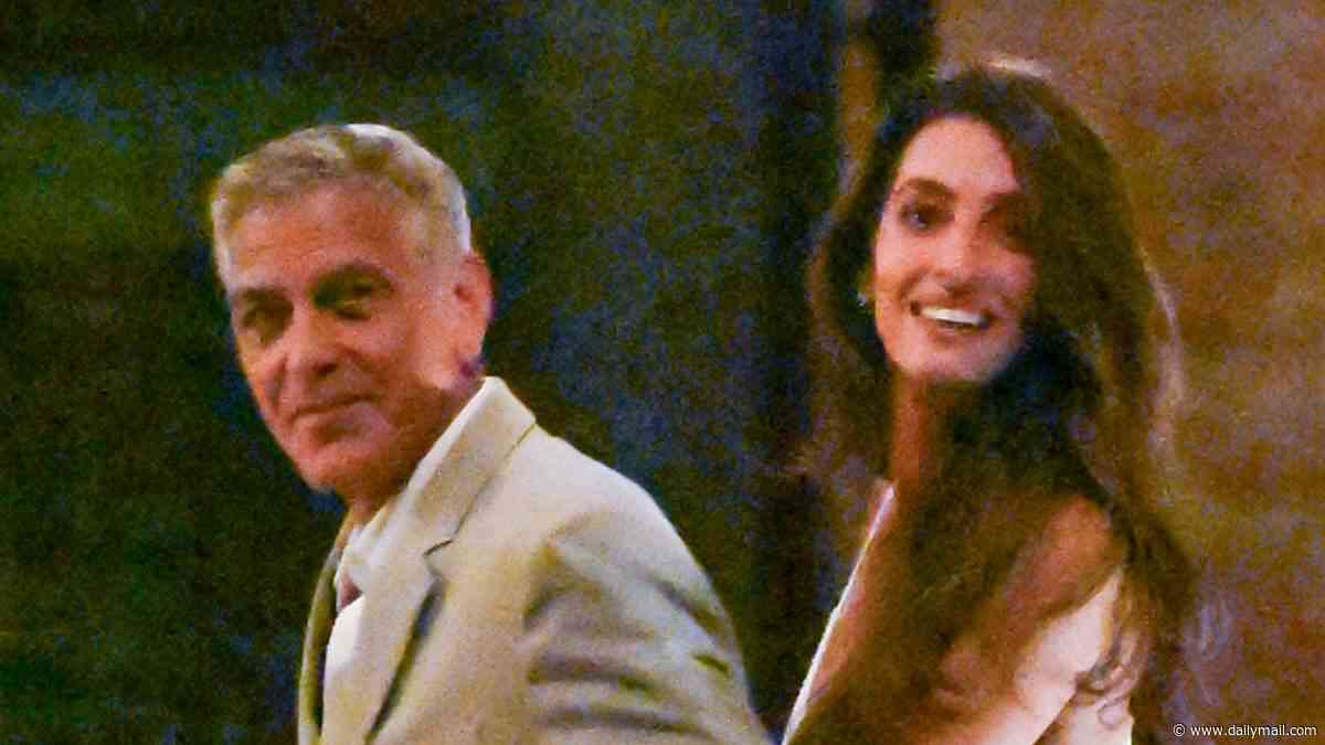 Amal Clooney wears bridal white fringed dress as she and George dine at same restaurant where they celebrated their iconic Venetian wedding 12 years ago