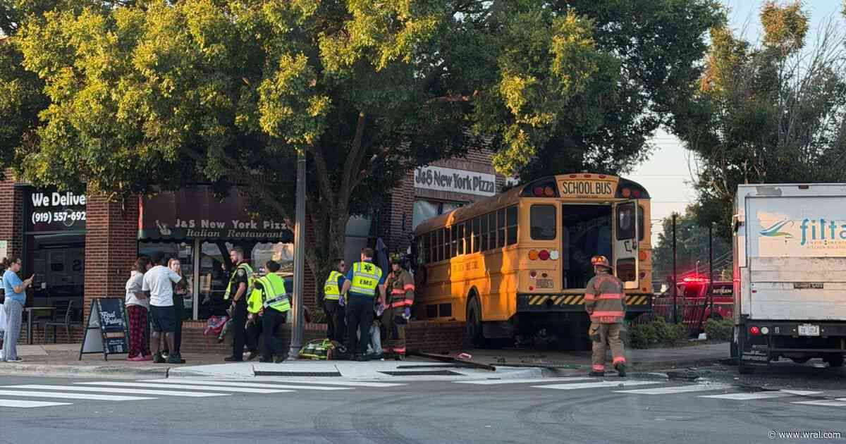 School bus crashes into Fuquay-Varina restaurant at Varina Station, police and EMS responding