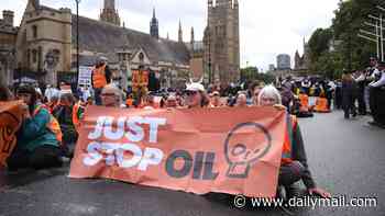 Just Stop Oil are back: Up to 60 activists are arrested for blocking road outside Parliament as Andy Burnham makes his PMQs debut