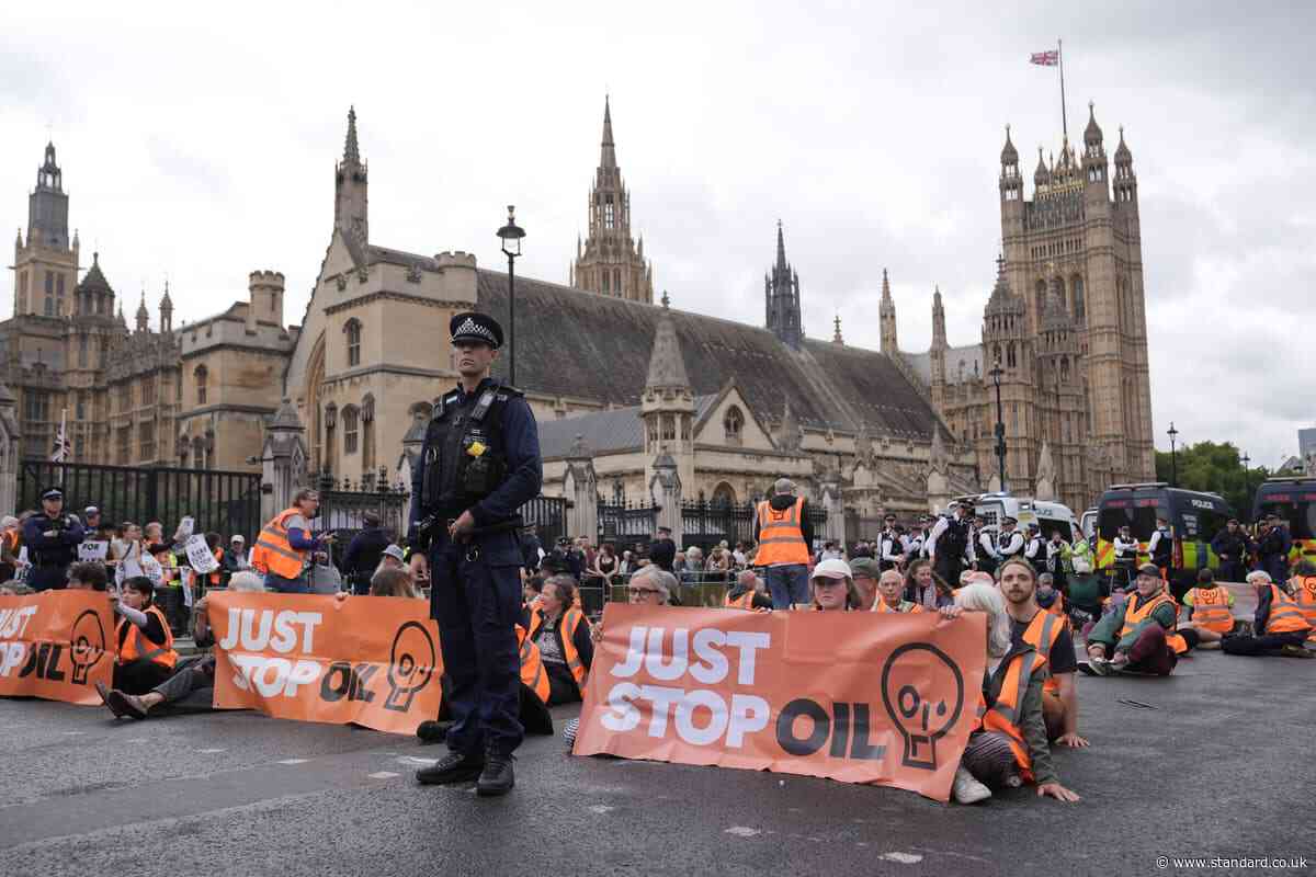 Just Stop Oil protest outside Parliament during Burnham’s first PMQs