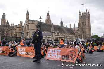 Just Stop Oil protest outside Parliament during Burnham’s first PMQs