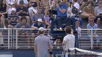 Tennis bad boy tries to quit US Open match in remarkable moment after smashing racket in furious outburst... but umpire tells him he can't