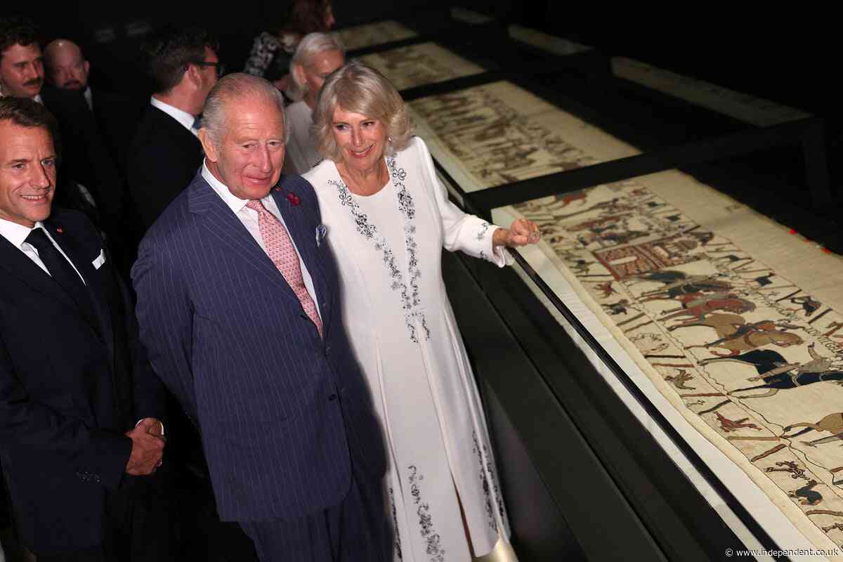 King Charles and Camilla marvel at Bayeux Tapestry as it returns to Britain for first time in centuries
