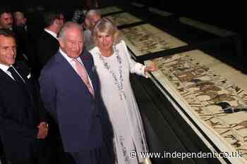 King Charles and Camilla marvel at Bayeux Tapestry as it returns to Britain for first time in centuries