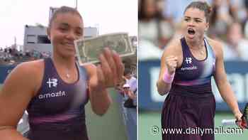 Bizarre moment US Open tennis star is handed CASH by a fan after winning her match