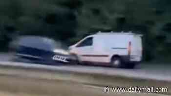 Moment 'stolen' van is driven wrong way down dual carriageway at high speed during 15-mile police chase