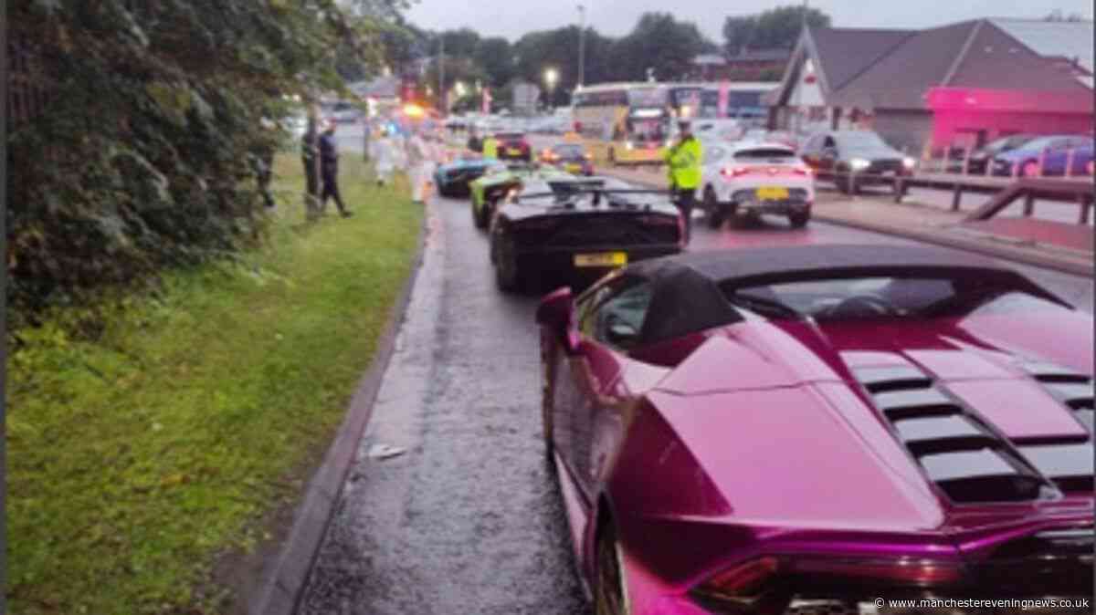 Lamborghinis and Mercedes G-Wagon seized in Rochdale as police descend on supercar convoy spotted going at 17mph on motorway