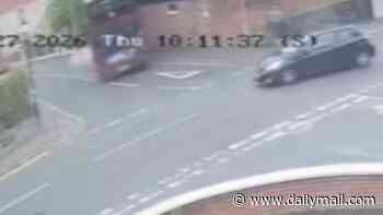 Moment double-decker bus crashes into renovated home leaving trail of debris and rubble in the road 