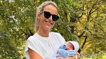 Vogue Williams' husband Spencer Matthews proudly shares her bump to baby images and gives a glimpse of their newborn