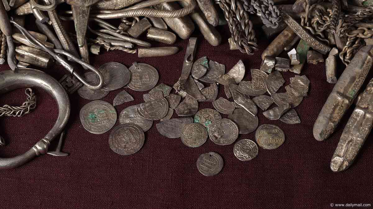 Homeowner finds Denmark's biggest ever haul of Viking silver while digging up his garden - including jewellery, coins, and even a tiny Thor's hammer