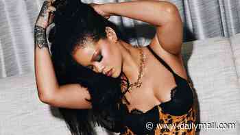 Rihanna shows off her sexy side as she models leopard print chemise for her latest Savage Fenty line