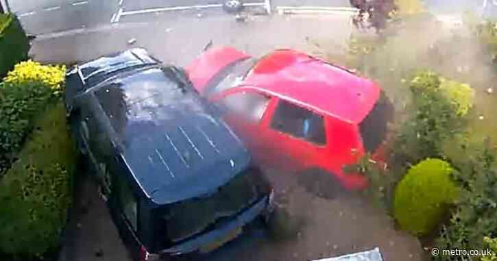 Moment boy racer crashes into garden – seconds after seriously injuring 74-year-old man