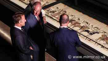 King Charles and Emmanuel Macron share lighthearted moment viewing Bayeux Tapestry